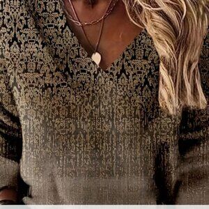 Elegant Black and Gold Patterned Women's Top